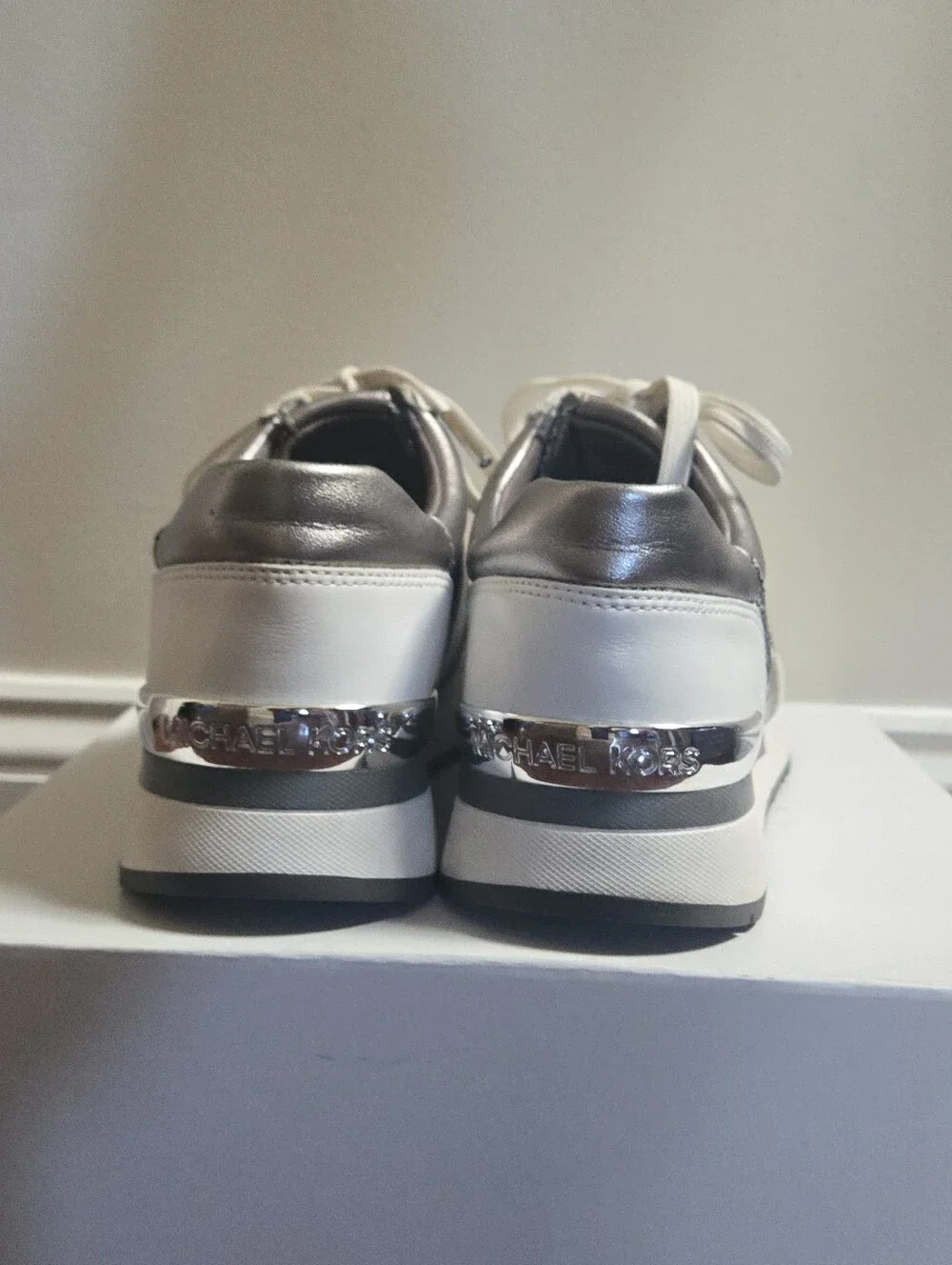 Michael Kors Silver & White Glitter Lace-Up Trainer
